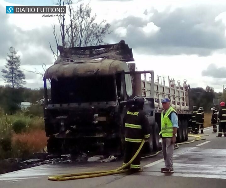 Camión de transporte de peces se incendió en ruta Reumén - Futrono