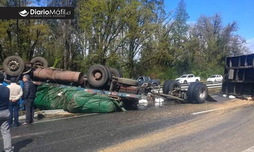 Camión volcó en ruta 5 Sur a la altura de Máfil