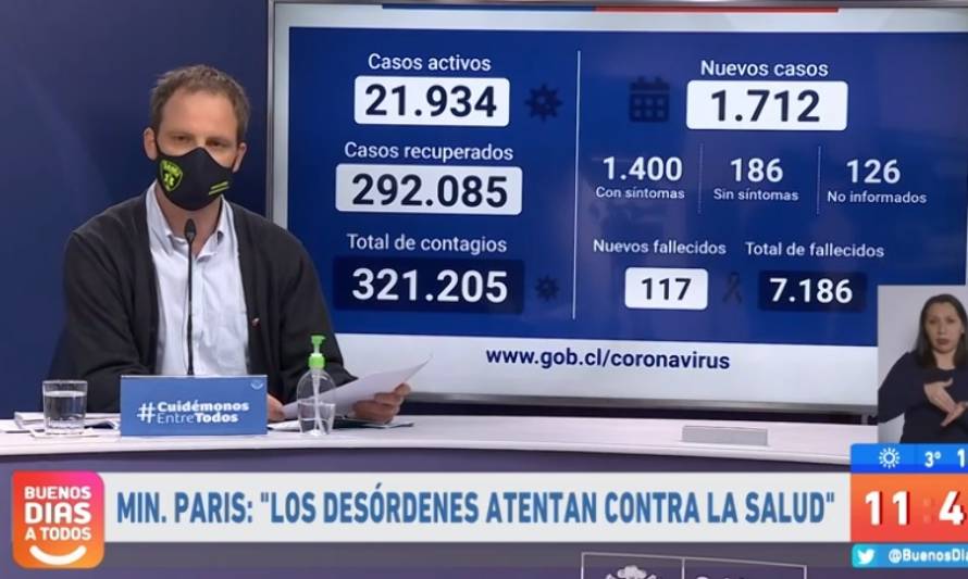 Minsal reporta este miércoles 1.712 contagios y 117 fallecidos  