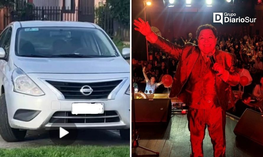 El automóvil robado y el artista. Crédito: Facebook Tito Valdivia.